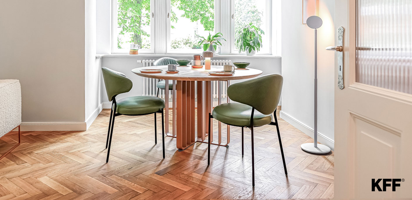 ICON Stuhl von KFF – moderner Design Esszimmerstuhl, Leder oder Stoff, ergonomisch & elegant