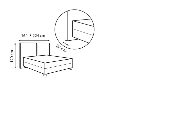 technische Skizze Treca Boxpringbett Kopfteil Club