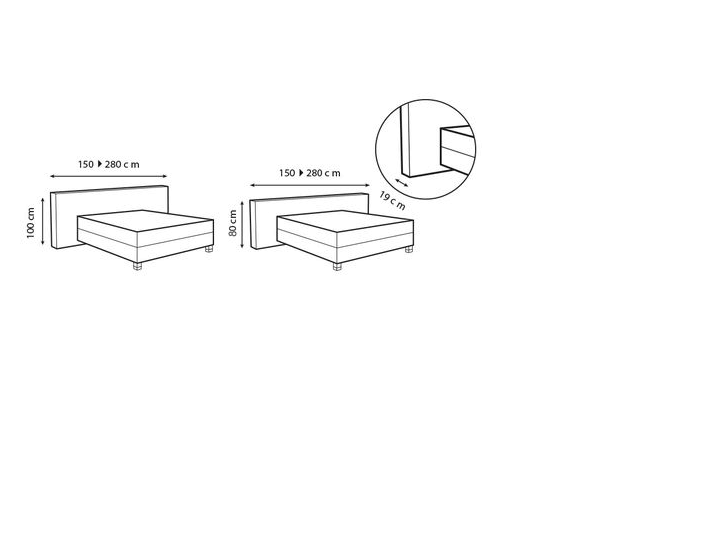 technische Skizze Treca Boxpringbett Kopfteil Cube Wide