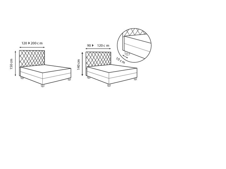 technische Skizze Treca Boxpringbett Kopfteil Diamant