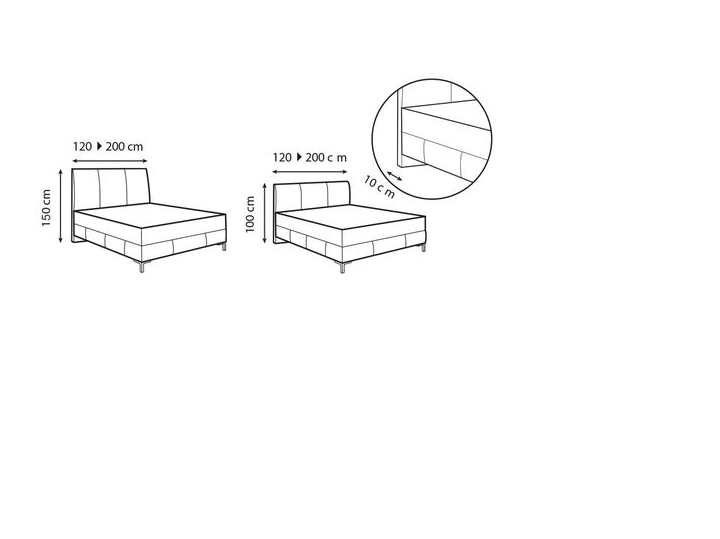 technische Skizze Treca Boxpringbett Kopfteil Kate
