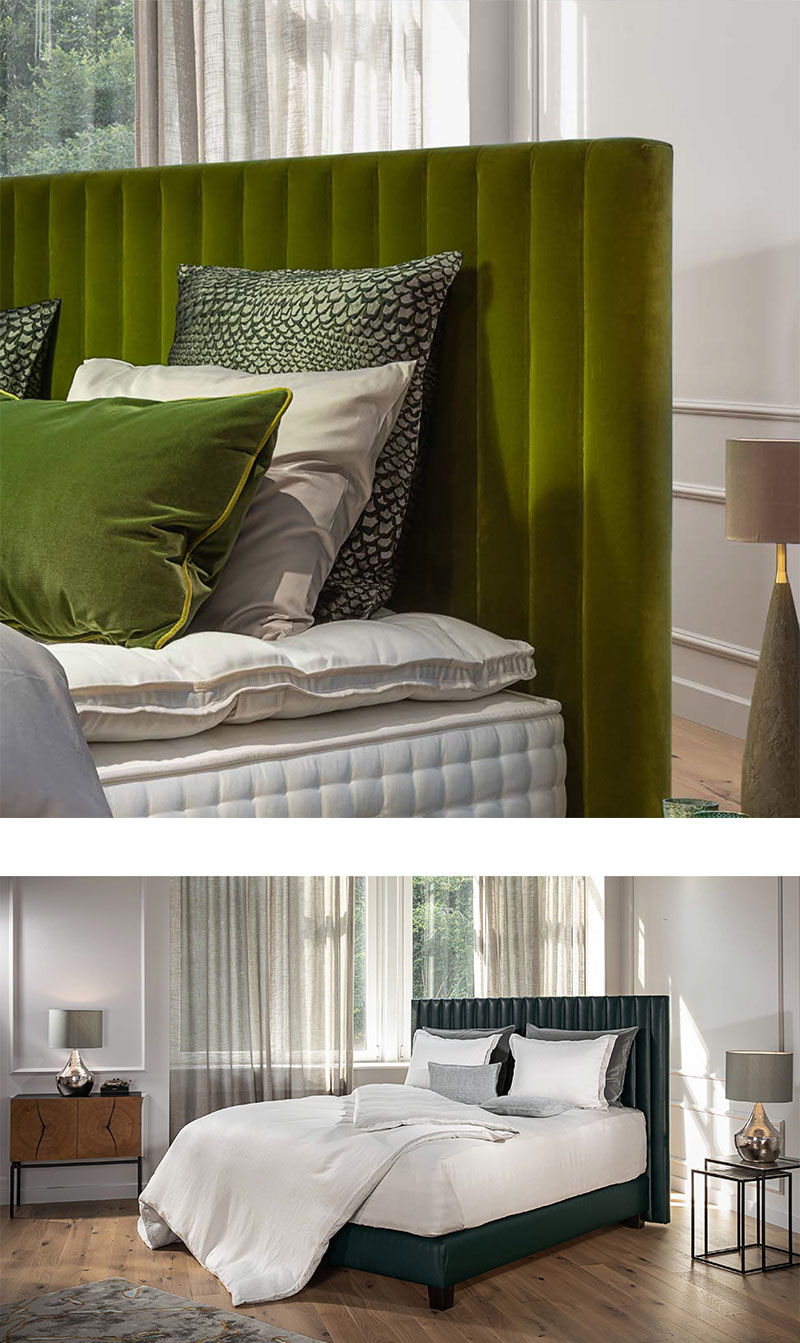 Bild oben links: POESIE, STOFF «FINE FUGERE 14» / kleines Bild und Bild unten: POESIE, LEDER