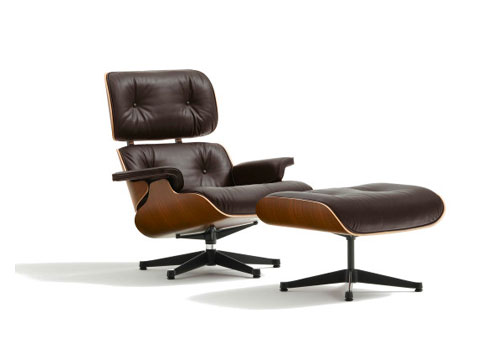 Lounge Chair mit Ottoman Nussbaum Natural Leder